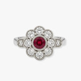 18K White Gold 0.60 Carat Ruby Deco Cluster Ring