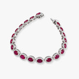 18K White Gold Oval Ruby and Lab Grown Diamond Bracelet