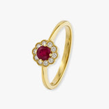 18K Yellow Gold 0.35 Carat Ruby Deco Cluster Ring