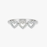18ct White 0.10ct Natural Diamond 3 x Heart Ring