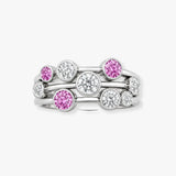 18ct White Gold 0.37cts Natural Diamond 0.45cts Pink Sapphire 3 Row Bubble Ring