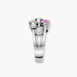 18ct White Gold 0.37cts Natural Diamond 0.45cts Pink Sapphire 3 Row Bubble Ring