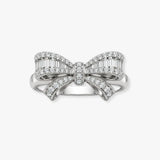 18ct White Gold 0.46ct Natural Diamond Round Brilliant Cut & Baguette Bow Ring