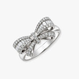 18ct White Gold 0.46ct Natural Diamond Round Brilliant Cut & Baguette Bow Ring
