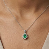 18ct White Gold Natural Diamond And Emerald Pendant