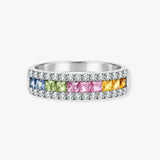 18ct White Gold Natural Diamond And Multi Coloured Sapphires Ring