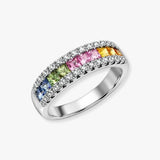 18ct White Gold Natural Diamond And Multi Coloured Sapphires Ring