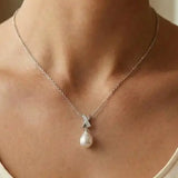 18ct White Gold Natural Diamond And Pearl Pendant JN