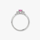 18ct White Gold Natural Diamond And Pink Sapphire And 3 Stone Ring