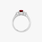 18ct White Gold Natural Diamond And Ruby And 3 Stone Ring