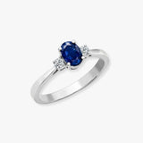 18ct White Gold Natural Diamond And Sapphire 3 Stone Ring