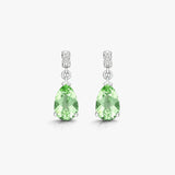 18ct White gold Natural Diamond 5pt and green amethyst 2.38ct drop stud earrings.