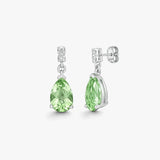 18ct White gold Natural Diamond 5pt and green amethyst 2.38ct drop stud earrings.