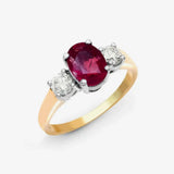 18ct Yellow Gold 3 Stone Diamond And Ruby Ring HEERA DIAMONDS