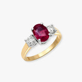 18ct Yellow Gold 3 Stone Natural Diamond And Ruby Ring