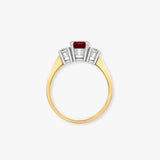 18ct Yellow Gold 3 Stone Natural Diamond And Ruby Ring
