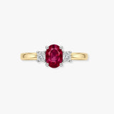 18ct Yellow Gold 3 Stone Natural Diamond And Ruby Ring