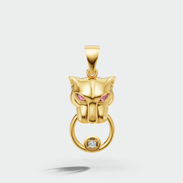 9ct Yellow Diamonds -3pts Pink Sapphire -7pts Panther Pendant