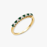 9ct Yellow Gold Natural Diamond 10pts & Emerald 15pts Half Eternity Ring