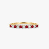 9ct Yellow Gold Natural Diamond 10pts & Ruby 15pts Half Eternity Ring
