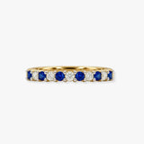 9ct Yellow Gold Natural Diamond 10pts & Sapphire 15pts Half Eternity Ring