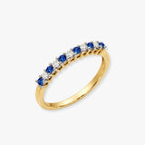 9ct Yellow Gold Natural Diamond 10pts & Sapphire 15pts Half Eternity Ring