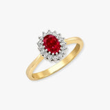 9ct Yellow Gold Natural Diamond 12pts & Ruby 60pts Ring