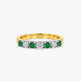 9ct Yellow Gold Natural Diamond 15pts & Emerald 20pts Half ET Ring