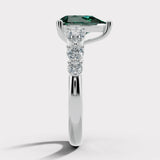 "Alena" White Gold Natural Diamond 0.40 Carat Pear Cut Teal Sapphire Engagement Ring