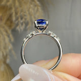 "Althea" 2.3 Carat Blue Sapphire Oval Cut Natural Diamond Shoulder Engagement Ring HR1738