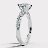 "Amina" 1 Carat Cushion Cut Diamond Scallop Set Diamond Band Engagement Ring DSCC02