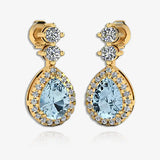 Aquamarine 1.30 Carat Pear Shape Halo Lab Grown Diamond Drop Earrings E1PSA HEERA GOLD
