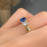 "Ardenza" 0.60 Carat Round Cut Blue Sapphire Natural Diamond Trilogy Shoulder Engagement Ring MSR380