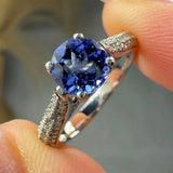 "Arzelle" Tanzanite 0.9 Carat Round Cut Diamond Shoulder Engagement Ring TAMARA HM1 HEERA DIAMONDS