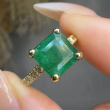 "Avex" Emerald Green 3 Carat Princess Cut Natural Diamond Shoulder Engagement Ring HM551 HEERA DIAMONDS