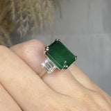 "Azyx" Emerald Green 9.18 Carat Emerald Cut Trilogy Lab Grown Diamond Engagement Ring HR844 HEERA DIAMONDS