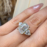 "Brenzy" Emerald Cut 2.5 Carat Three Stone Trilogy Engagement Ring life style- top view