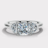 "Brielle" 1 Carat Three Stone Cushion and Half Moon Side Stones Trilogy Diamond Ring 3SCC01