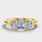 "Brielle" 1 Carat Three Stone Cushion and Half Moon Side Stones Trilogy Diamond Ring 3SCC01