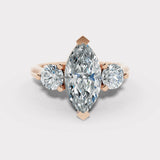 "Charlotte" 1 carat Three Stone Marquise Cut with Round Cut Diamond Trilogy Engagement Ring 3SMC02