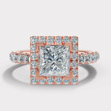"Clara" 1 Carat Square Halo Princess Cut Diamond Shoulder Engagement Ring HAPC02