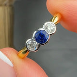 "Coralyne" 0.42 Carat Round Cut Blue Sapphire Natural Diamond Trilogy Engagement Ring MSR528
