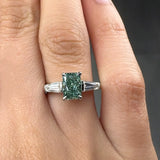 "Crest" 1.5 Carat Radiant Cut Fancy Intense Green Trilogy Lab Grown Diamond Engagement Ring HLR634