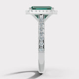 "Curena" 4-Carat Emerald Cut Halo and  Diamond Shoulder Engagement Ring HAEC05E