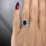 "Curena" Emerald Cut Halo and Diamond Shoulder Engagement Ring HAEC05E HEERA DIAMONDS
