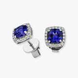 Cushion Cut Tanzanite with Diamond Halo Studs