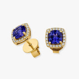 Cushion Cut Tanzanite with Diamond Halo Studs