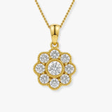 Diamond Flower Cluster Pendant with Halo