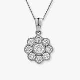 Diamond Flower Cluster Pendant with Halo