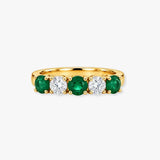 Diamond and Emerald Five Stone Ring in High Bar Setting